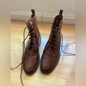 Brown Leather Lace-Up Boots Size 38